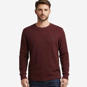Polo Ralph Lauren Burgundy Waffle Knit Thermal Crewneck Sweater Size L